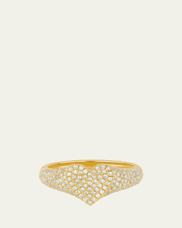 14K Yellow Gold Diamond Heart Signet Ring